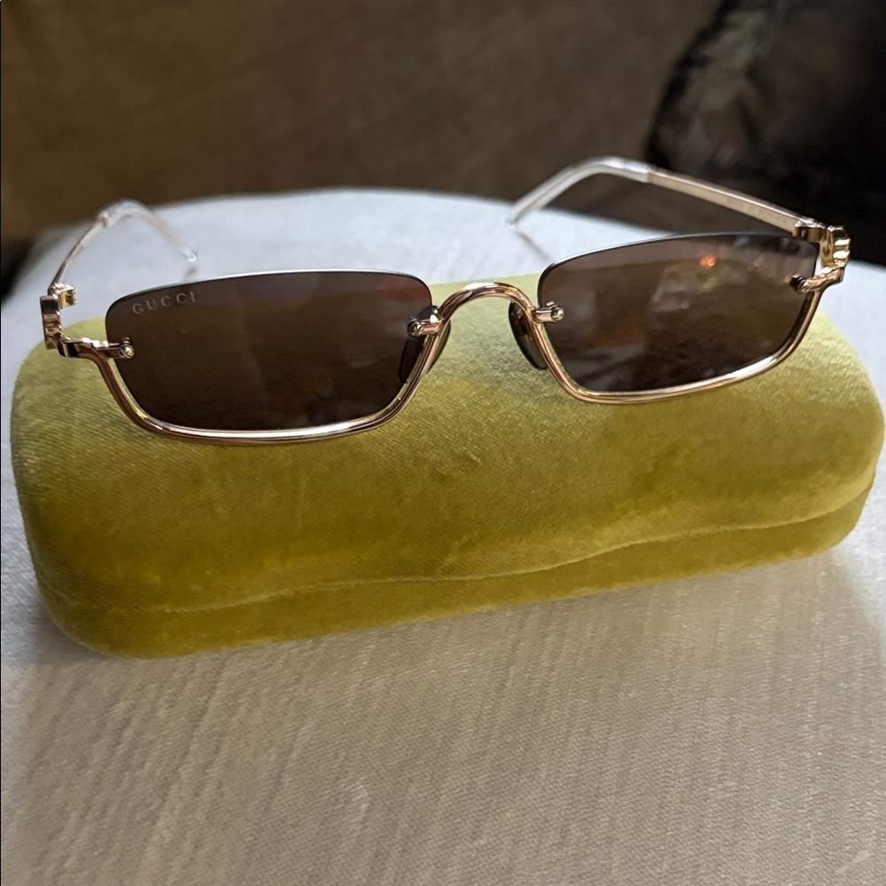 Gucci Gold Frame Sunglasses with Brown Lenses